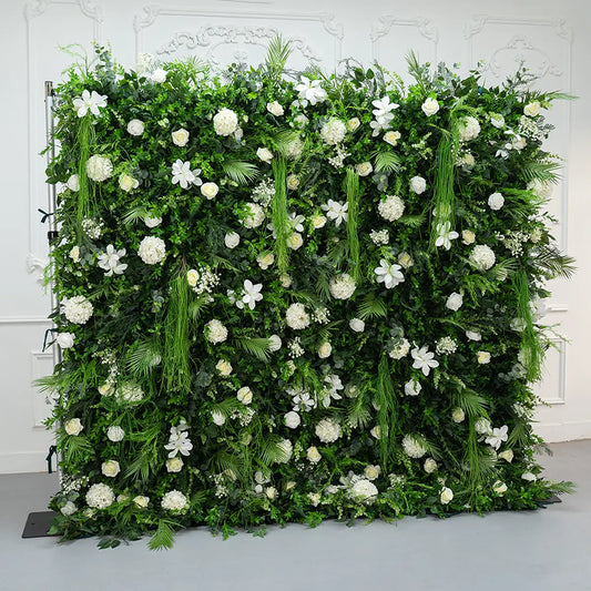 5D Spring Green Leaves Flower Wall Backdrop with Fabric Backing for Wedding Event Party
