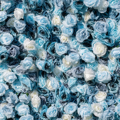 Flower Wall 5D Rolling Up Grey Blue Roses Floral Backdrop for Gender Reveal Party