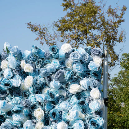 Flower Wall 5D Rolling Up Grey Blue Roses Floral Backdrop for Gender Reveal Party