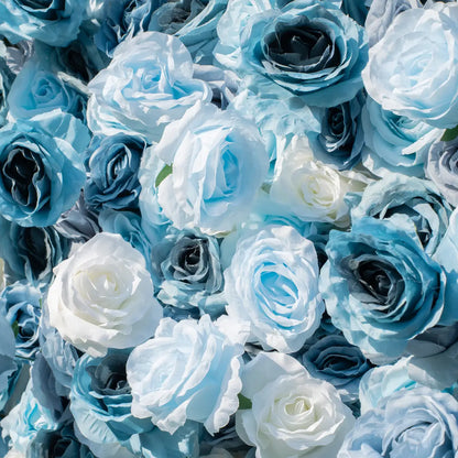 Flower Wall 5D Rolling Up Grey Blue Roses Floral Backdrop for Gender Reveal Party