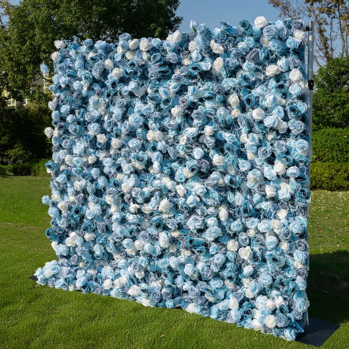 Flower Wall 5D Rolling Up Grey Blue Roses Floral Backdrop for Gender Reveal Party