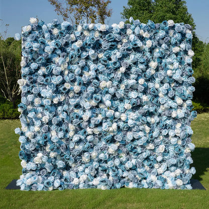 Flower Wall 5D Rolling Up Grey Blue Roses Floral Backdrop for Gender Reveal Party