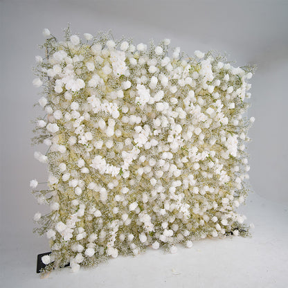 Flower Wall 5D White Rose & Baby's Breath Fabric Rolling Up Curtain Floral Backdrop Wedding Party Proposal Decor