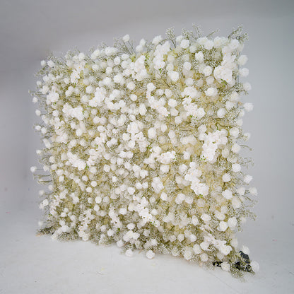 Flower Wall 5D White Rose & Baby's Breath Fabric Rolling Up Curtain Floral Backdrop Wedding Party Proposal Decor