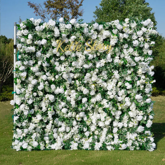 5D White Roses Flower Wall Backdrop with Fabric Backing for Wedding Party