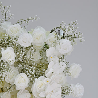 Flower Wall 5D White Rose & Baby's Breath Fabric Rolling Up Curtain Floral Backdrop Wedding Party Proposal Decor