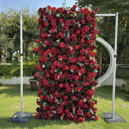 Flower Wall 3D Double Red Rose Wedding Backdrop for Event Proposal Decor