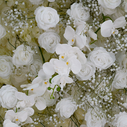 Flower Wall 5D White Rose & Baby's Breath Fabric Rolling Up Curtain Floral Backdrop Wedding Party Proposal Decor