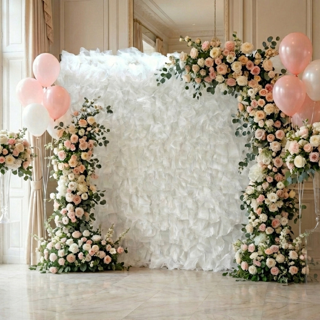 8×8ft White Sheer Tulle Decorative Wall Backdrop for Wedding Party Event