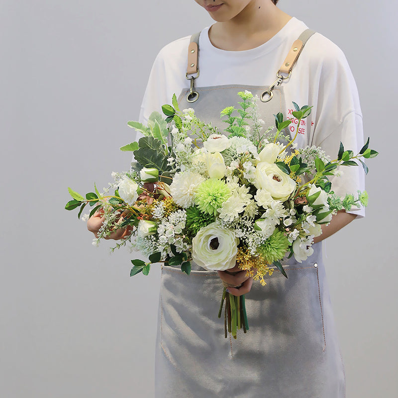 Bridal Bouquet Green White Peony for Wedding Party Proposal - KetieStory