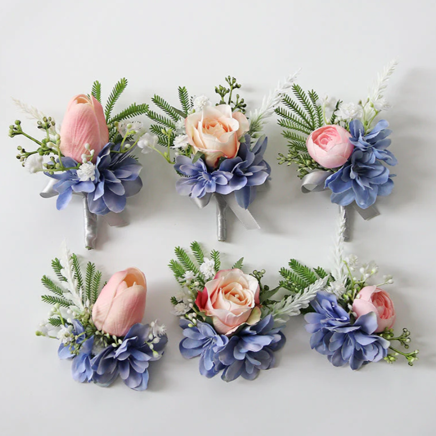 Wrist Flowers Corsages Blue Pink for Wedding Party Proposal Decor