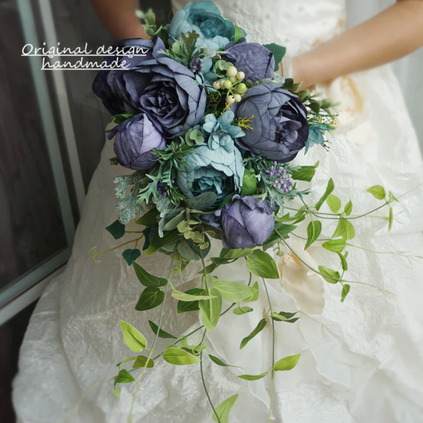 Cascade Bridal Bouquet Blue for Wedding Party Proposal - KetieStory