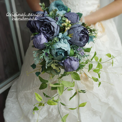 Cascade Bridal Bouquet Blue for Wedding Party Proposal - KetieStory