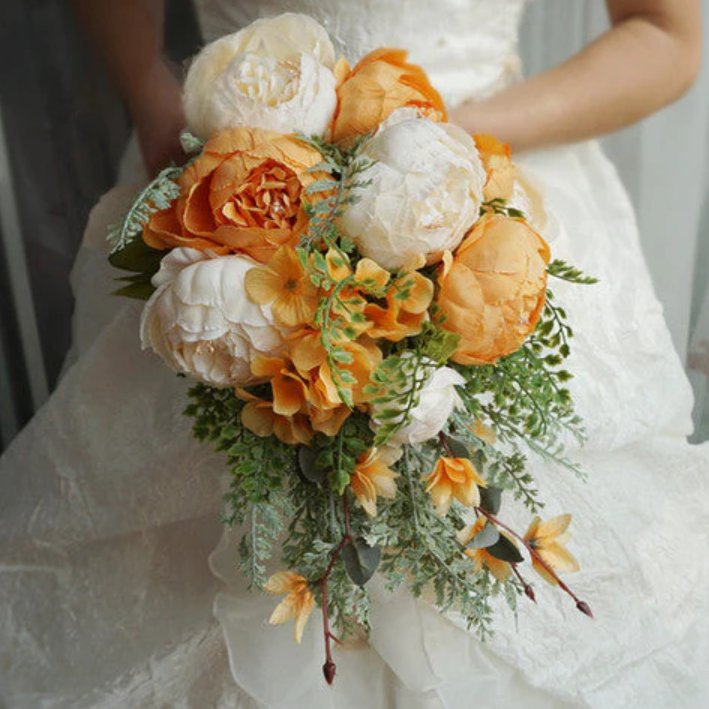 Cascade Bridal Bouquet in Fresh Orange Style