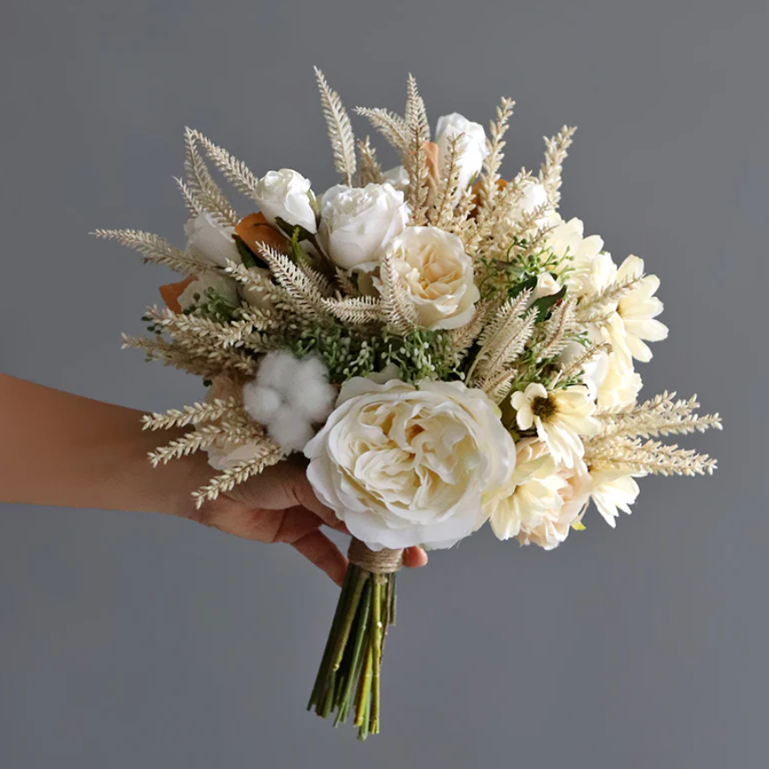 Free Bridesmaid Bouquet Beige Rose & Sage - C style