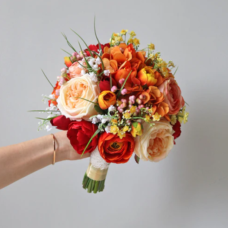 Bridal Bouquet Champagne Orange & Red for Wedding Party Proposal - KetieStory