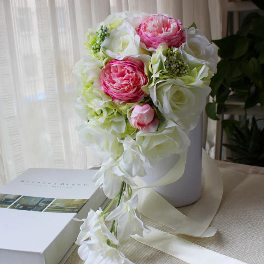 Bridal Bouquet Light Green Pink Phalaenopsis for Wedding Party Proposal