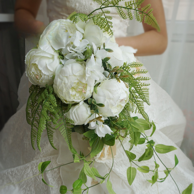 Cascade Bridal Bouquet in White for Wedding Party Proposal