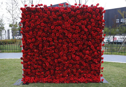 Flower Wall Red Roses Fabric Rolling Up Curtain Floral Backdrop Wedding Party Proposal Decor
