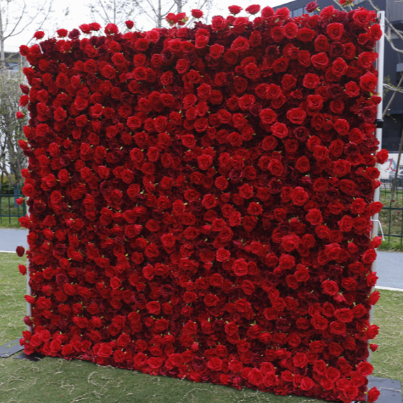 Flower Wall Red Roses Fabric Rolling Up Curtain Floral Backdrop Wedding Party Proposal Decor
