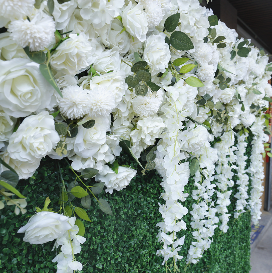 Flower Wall White & Green Rolling Up Curtain Floral Backdrop Wedding Party Proposal Decor