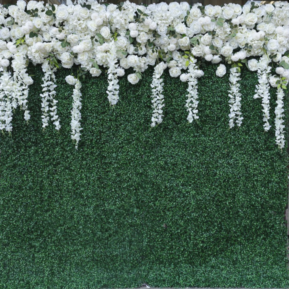 Flower Wall White & Green Rolling Up Curtain Floral Backdrop Wedding Party Proposal Decor