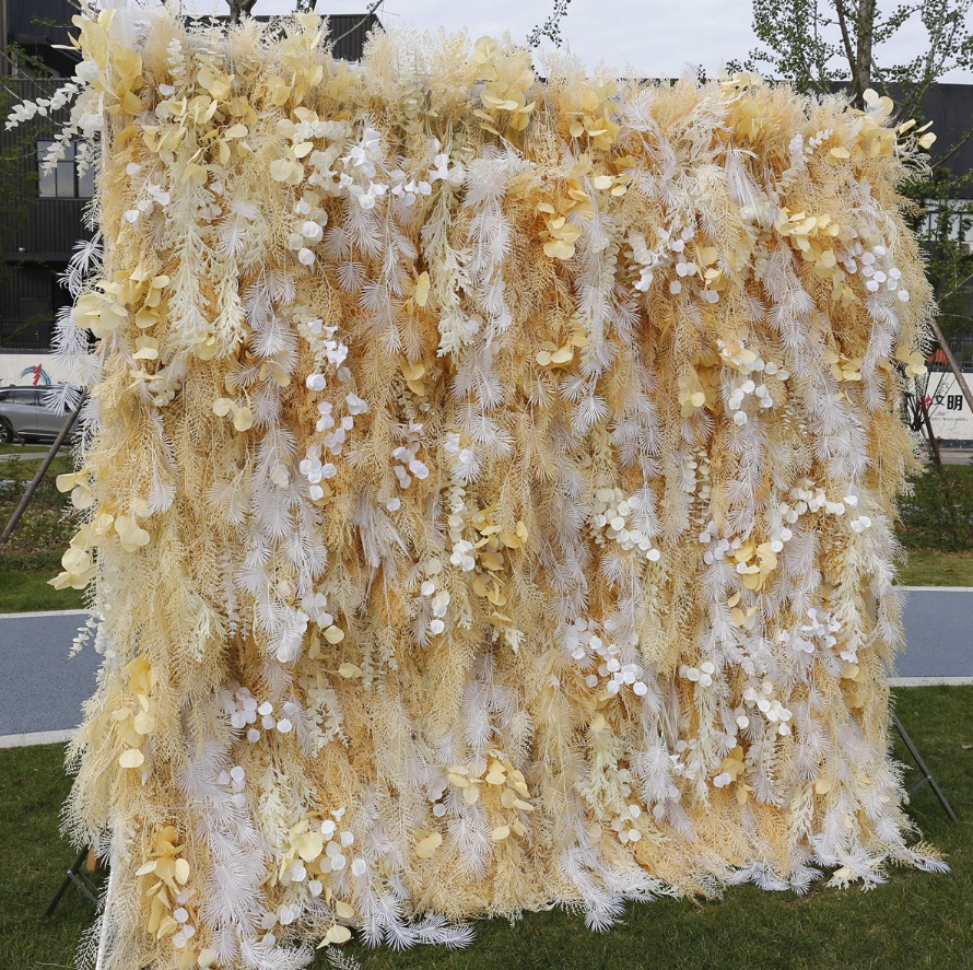 Fade-resistant and realistic, the white gold rime flower wall side view features a fabric backing.