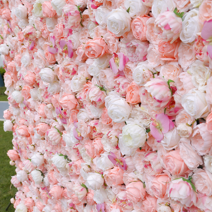 The light pink rose flower wall looks sweet and romantic.