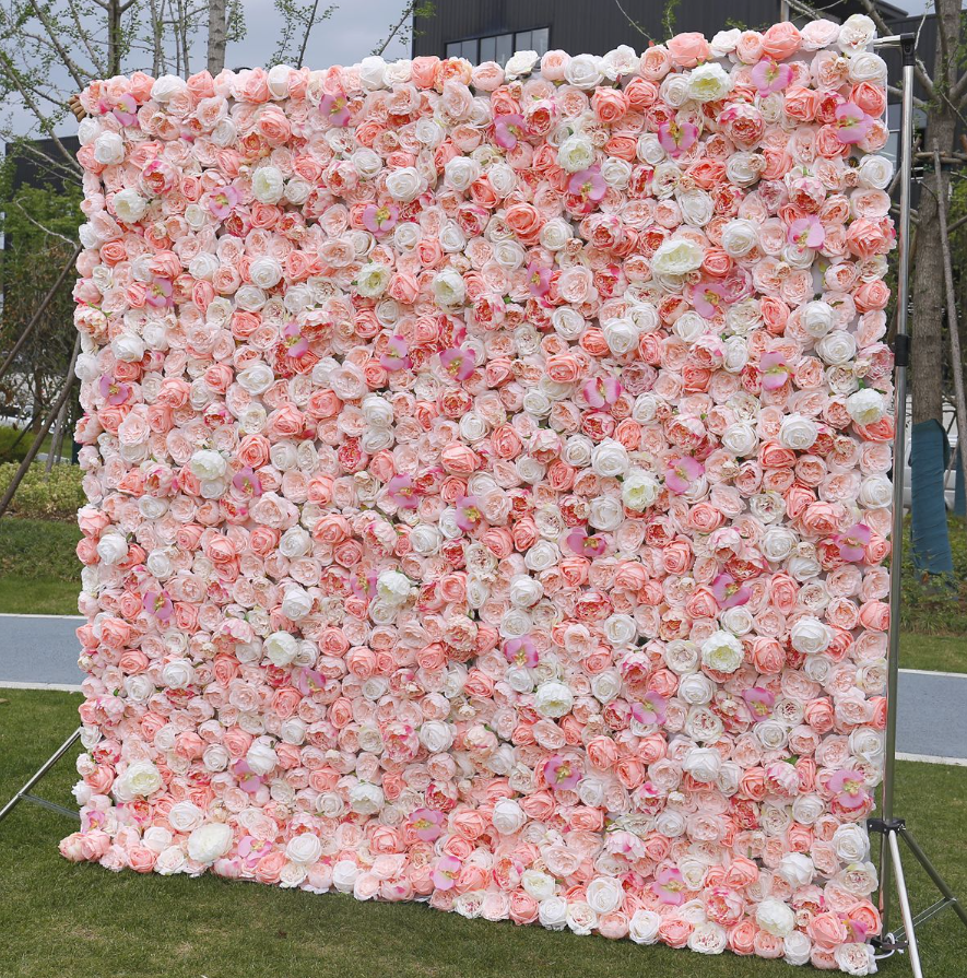 Flower Wall Light Pink Rose Fabric Rolling Up Curtain Floral Backdrop Wedding Party Proposal Decor