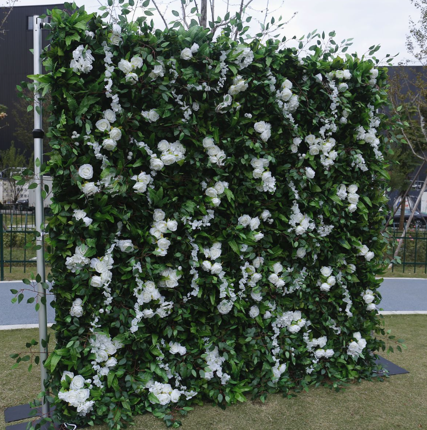 White green flower wall backdrop looks vibrant.