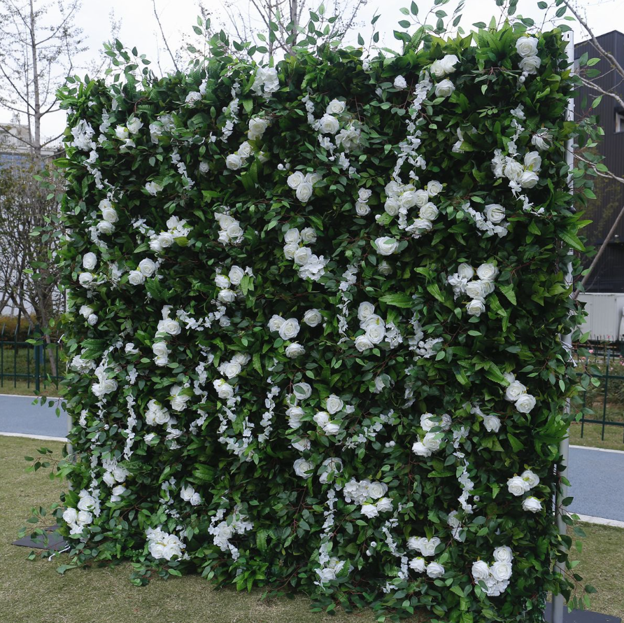 Flower Wall White Green Rolling Up Curtain Floral Backdrop Party Proposal Wedding Decor