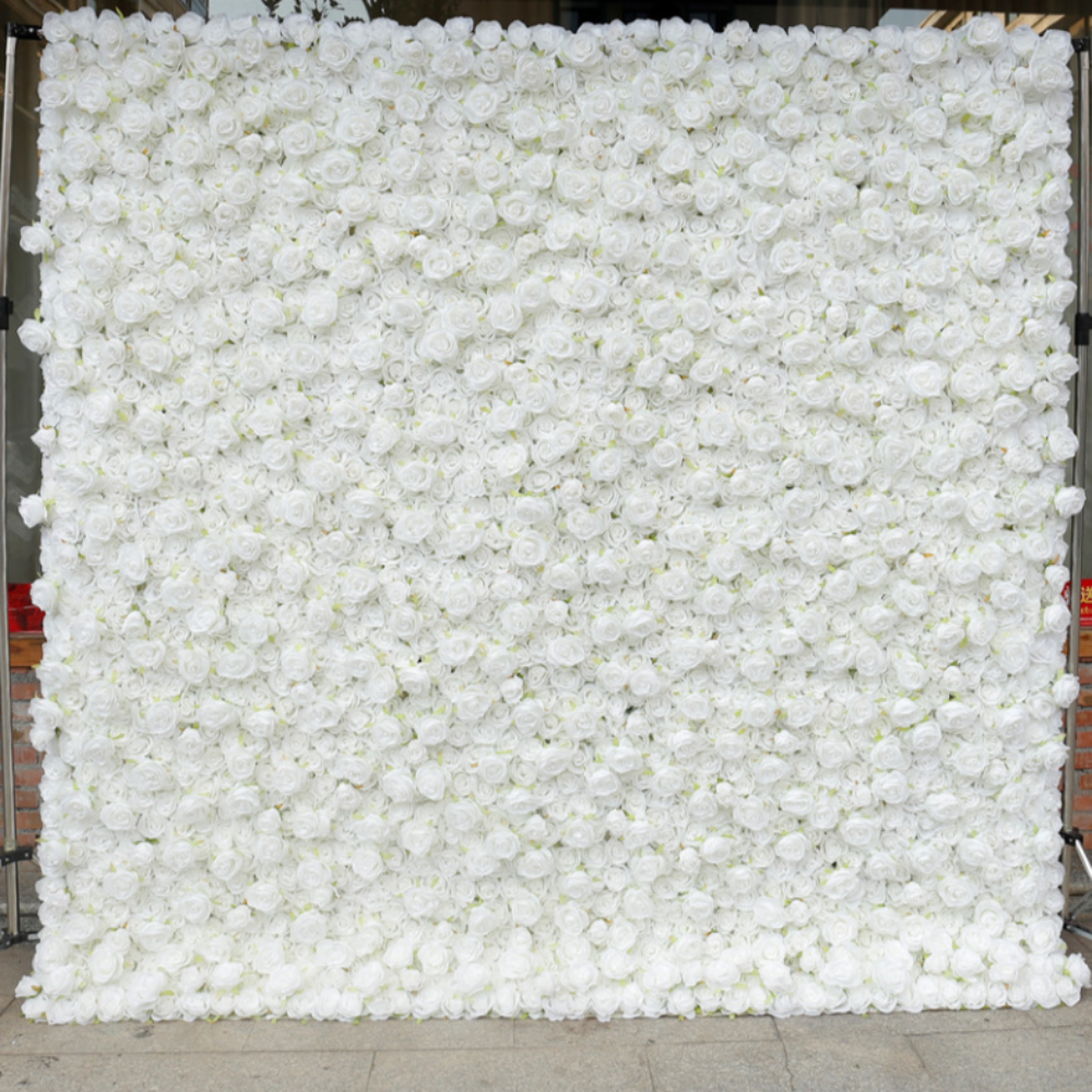 Flower Wall Pure White Rolling Up Curtain Floral Backdrop Wedding Party Proposal Decor