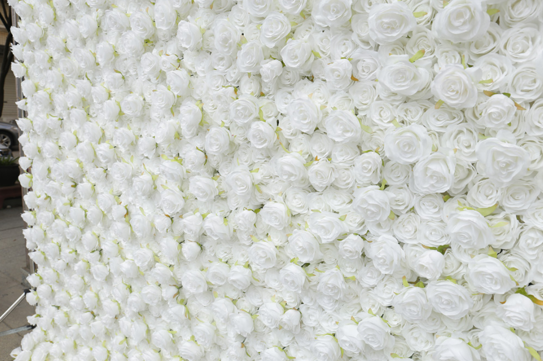 Flower Wall Pure White Rolling Up Curtain Floral Backdrop Wedding Party Proposal Decor