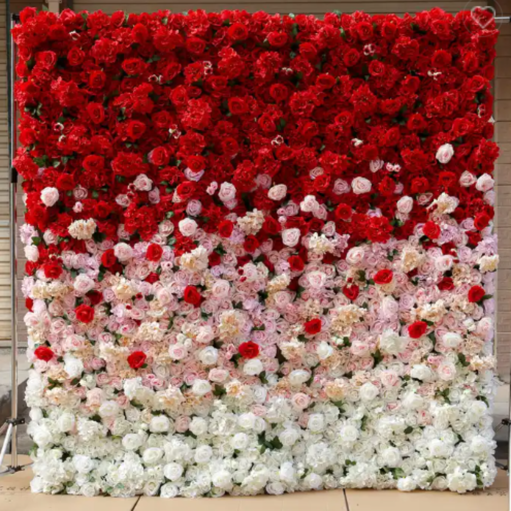 Flower Wall Gradient Big Red  Rolling Up Curtain Floral Backdrop Wedding Party Proposal Decor
