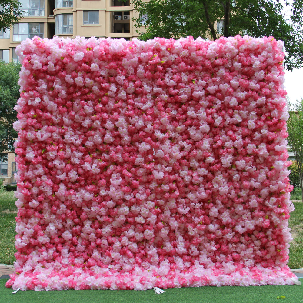 Flower Wall Pink & Rose Pink Fabric Rolling Up Curtain Floral Backdrop Wedding Party Proposal Decor