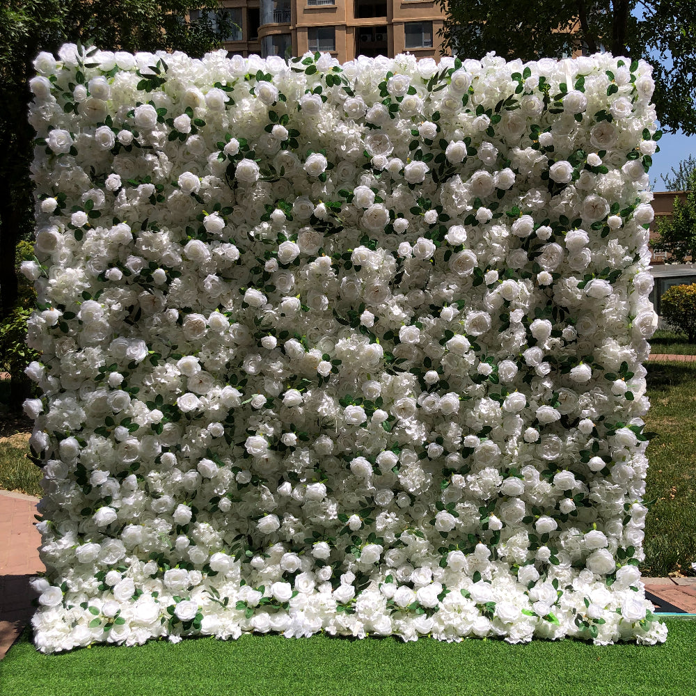 Crafted for realism, the white peony & green rose flower wall boasts a fabric backing and fade-resistant colors.