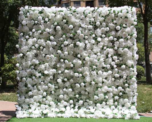 Crafted for realism, the white peony & green rose flower wall boasts a fabric backing and fade-resistant colors.