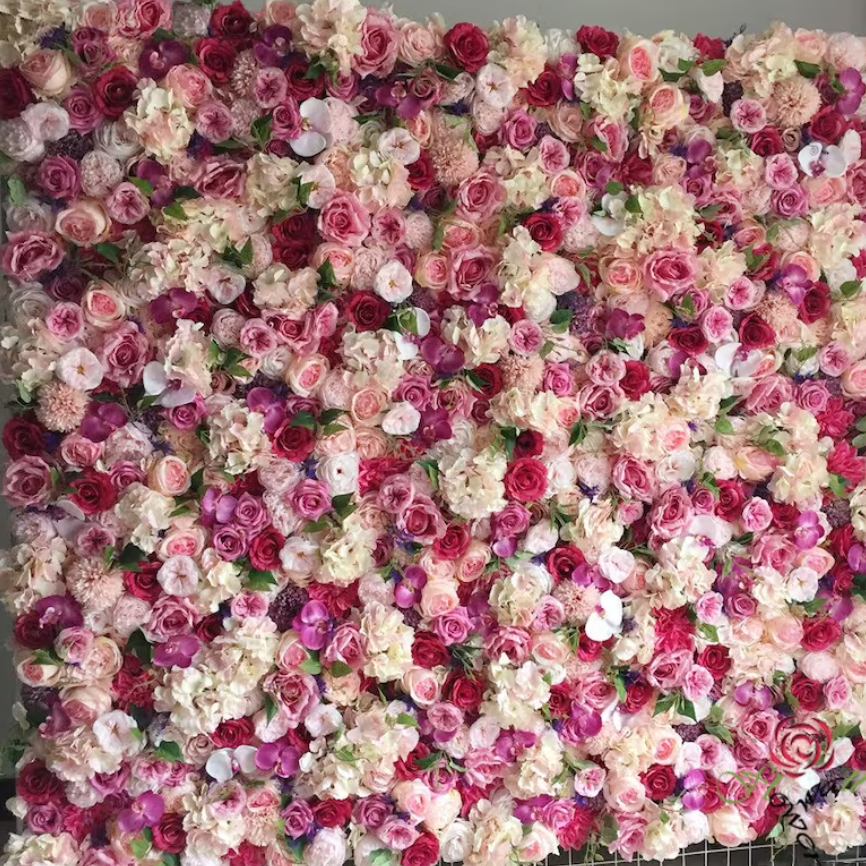 Flower Wall Rose Pink  Rolling Up Curtain Fabric Artificial Flower Wall Backdrop Proposal Wedding Party Decor
