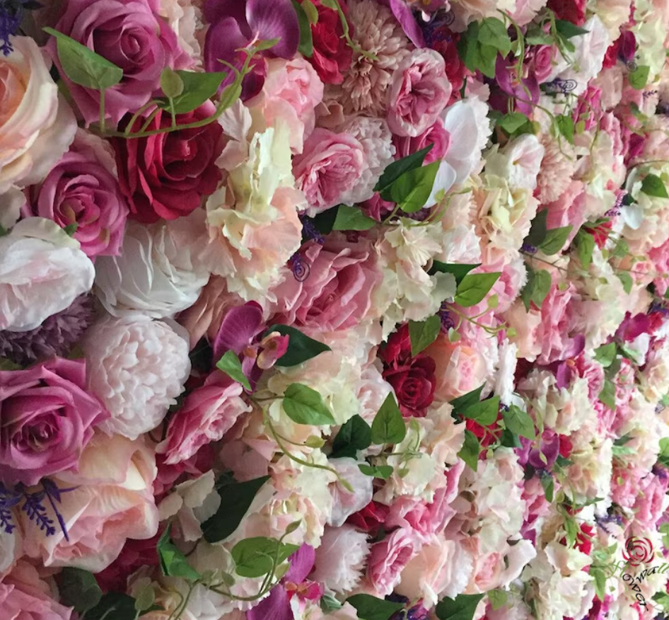 Flower Wall Rose Pink  Rolling Up Curtain Fabric Artificial Flower Wall Backdrop Proposal Wedding Party Decor