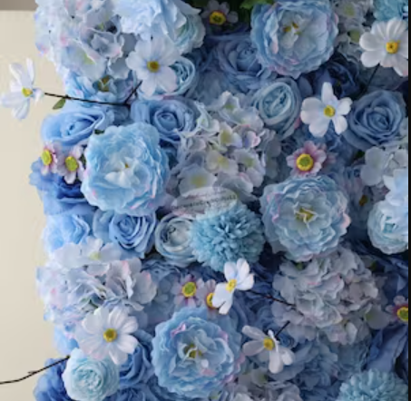 Flower Wall Sky Blue Rolling Up Curtain Floral Backdrop Wedding Party Proposal Decor