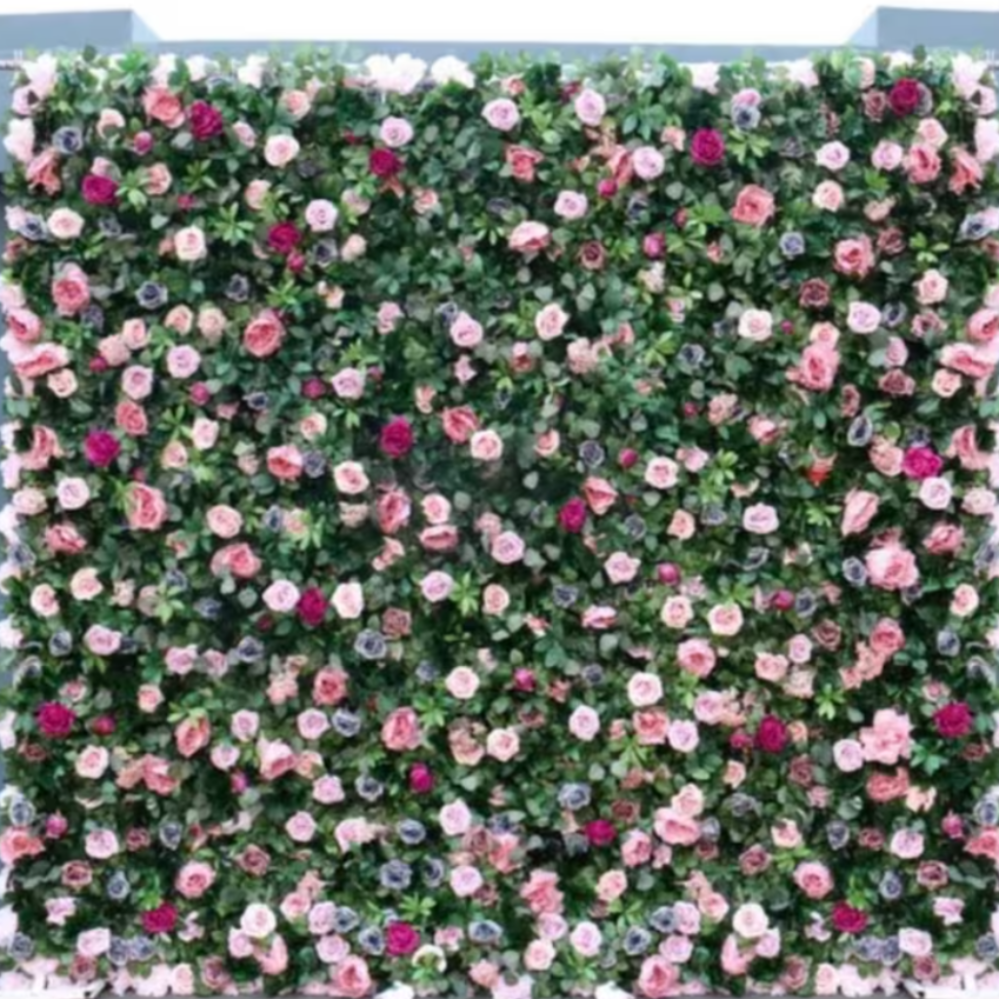 Flower Wall Pink & Green Champagne Fabric Rolling Up Curtain Floral Backdrop Wedding Party Proposal Decor