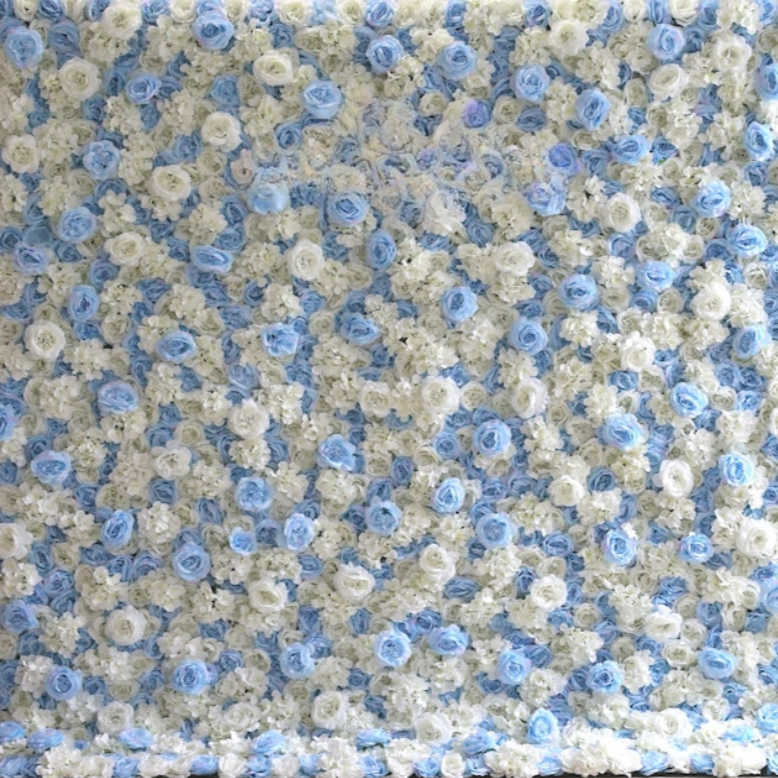 Flower Wall Tiffany Blue & White Fabric Rolling Up Curtain Floral Backdrop Wedding Party Proposal Decor