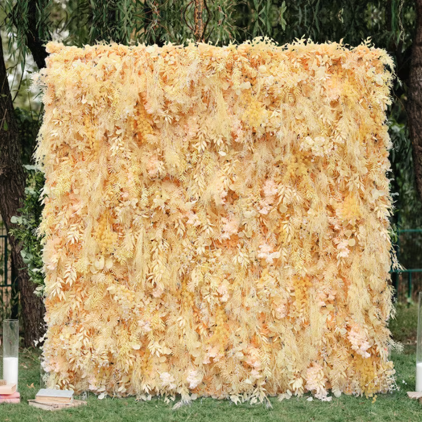 Flower Wall Champagne Fabric Rolling Up Curtain Floral Backdrop Wedding Party Proposal Decor
