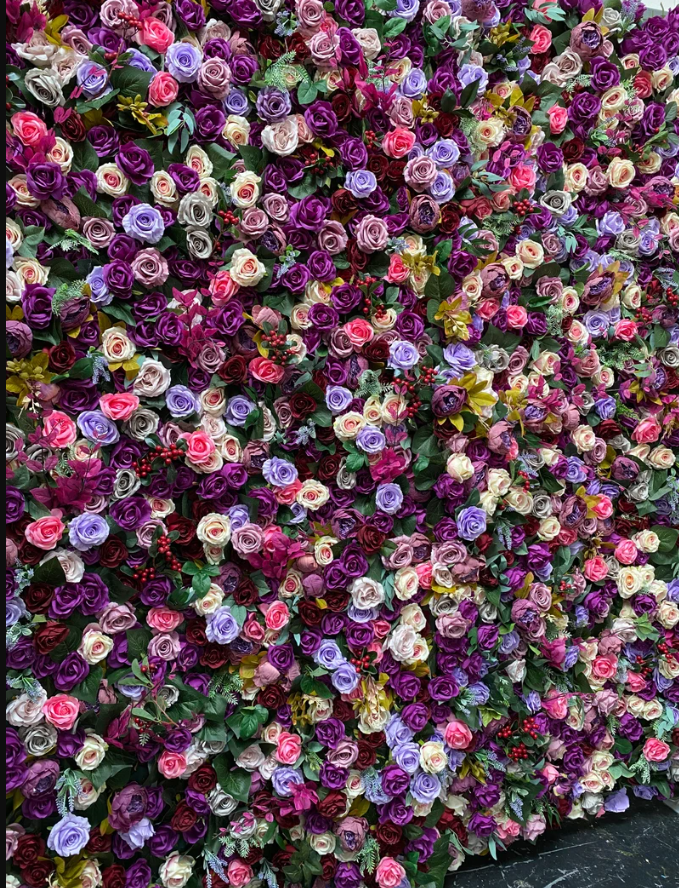 Flower Wall Purple & Rainbow Fabric Rolling Up Curtain Floral Backdrop Wedding Party Proposal Decor