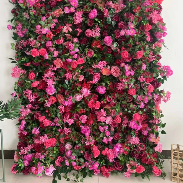Flower Wall Hot Pink Fabric Rolling Up Curtain Floral Backdrop Wedding Party Proposal Decor