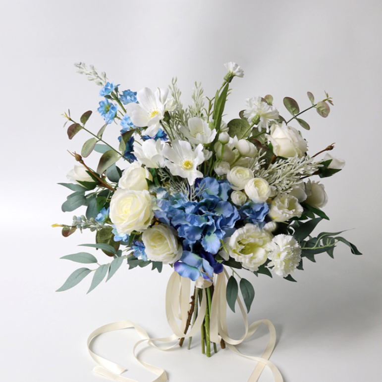 Bridal Bouquet Blue White for Wedding Party Proposal - KetieStory