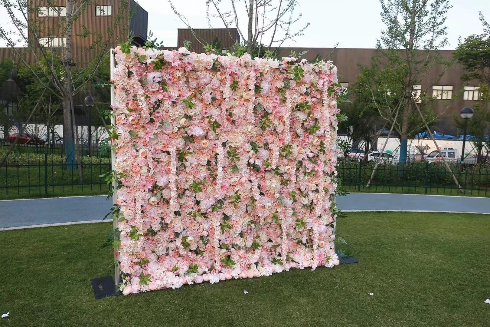 Flower Wall Pink Garden Fabric Rolling Up Curtain Floral Backdrop Wedding Party Proposal Decor