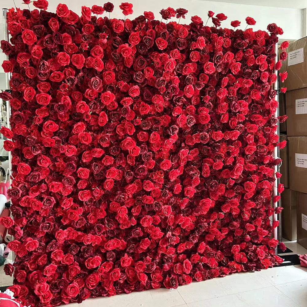 Flower Wall Red Roses Fabric Rolling Up Curtain Floral Backdrop Wedding Party Proposal Decor-10