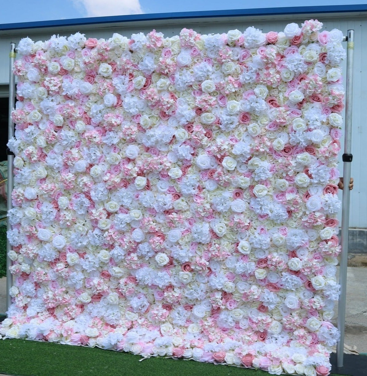 Flower Wall Light Pink & White Rose Fabric Rolling Up Curtain Floral Backdrop Wedding Party Proposal Decor