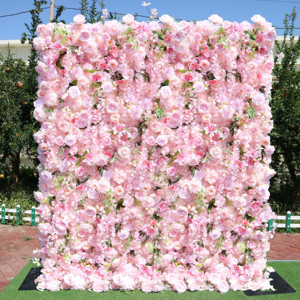 Flower Wall Rose Pink Start  Rolling Up Curtain Fabric Artificial Flower Wall Backdrop Proposal Wedding Party Decor